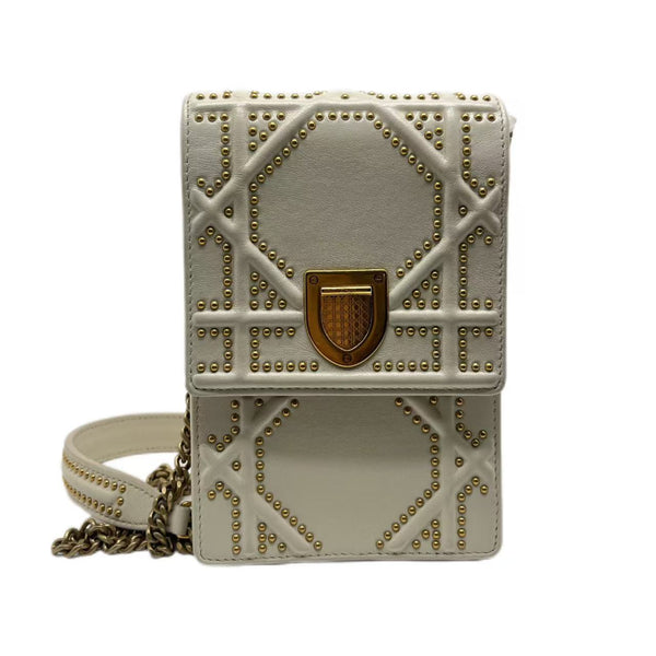 Dior Off White Leather Studded Diorama Vertical Clutch