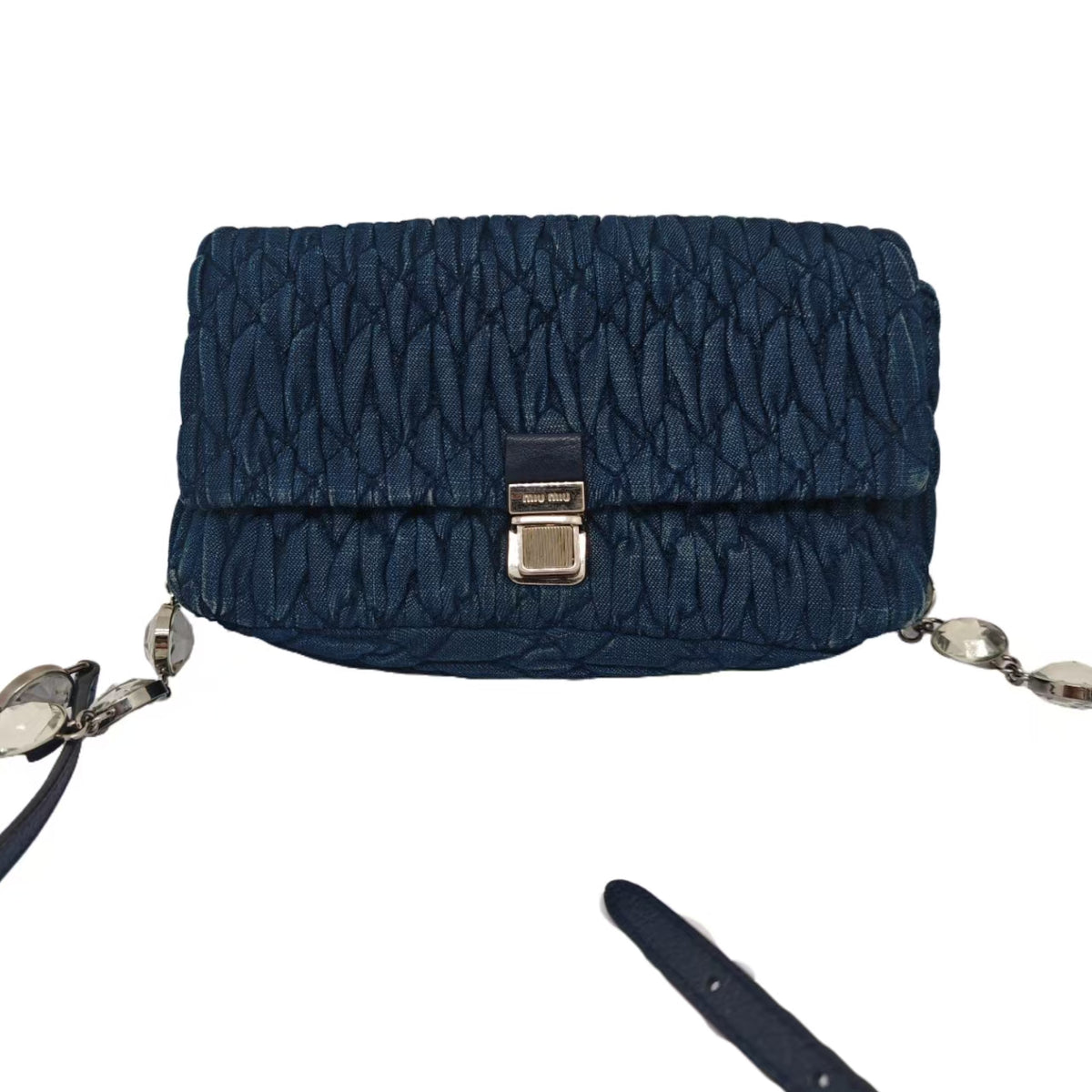 Miu Miu Blue Denim Matelasse Shoulder Bag