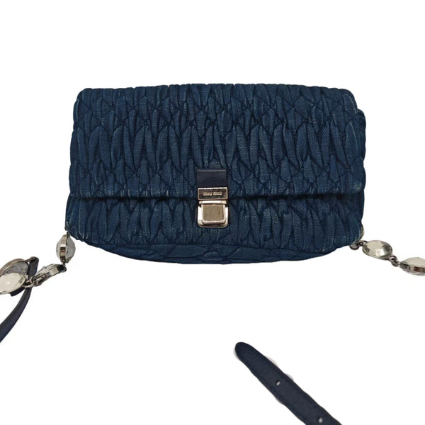Miu Miu Blue Denim Matelasse Shoulder Bag