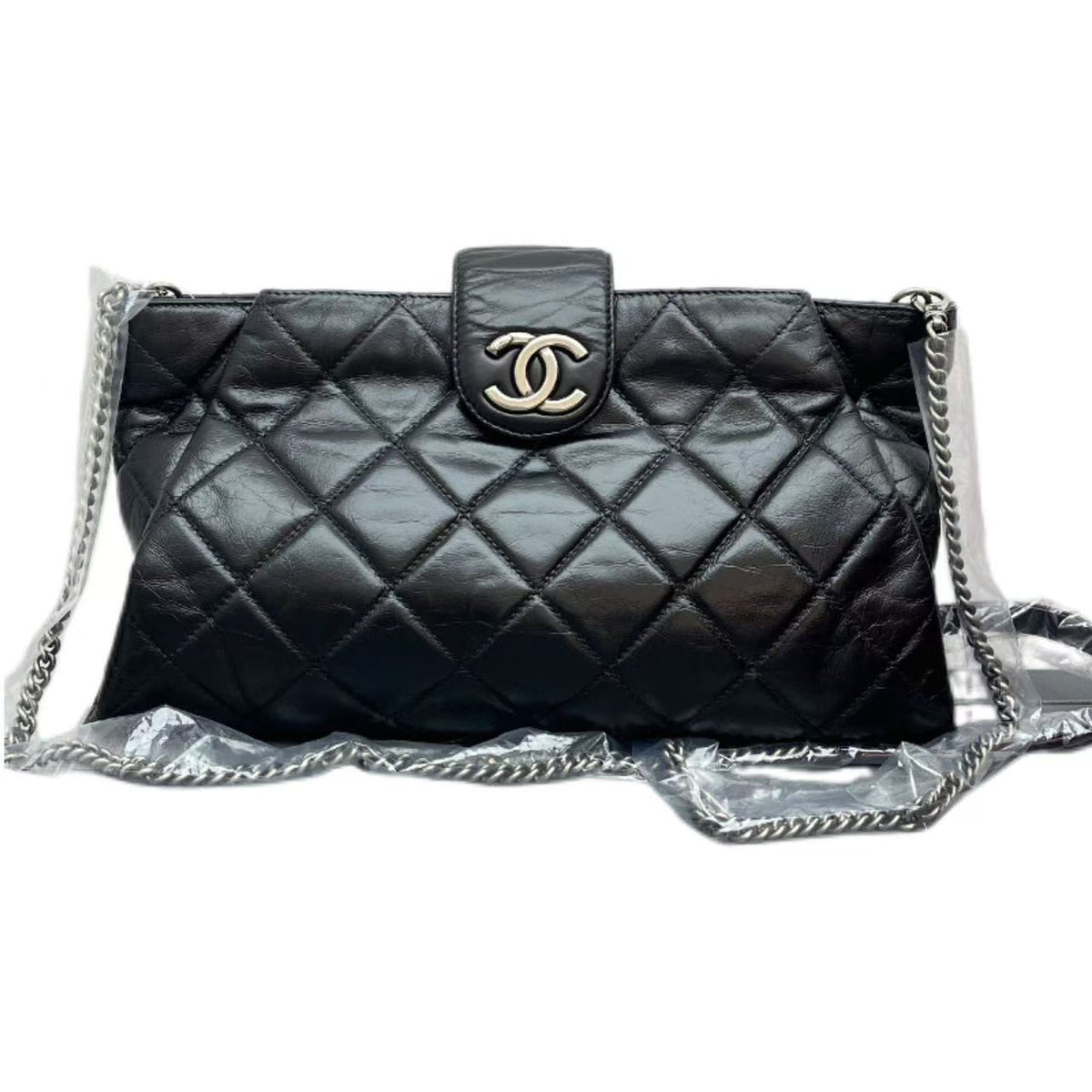 Chanel Black Glazed Quilted Leather Bag