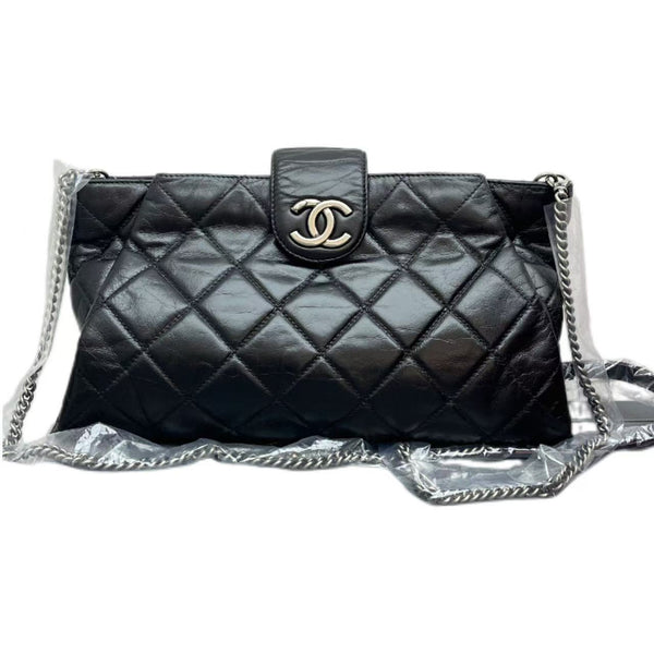 Chanel Black Glazed Quilted Leather Bag