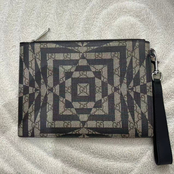 GUCCl Brown GG and Back PVC Clutch Bag