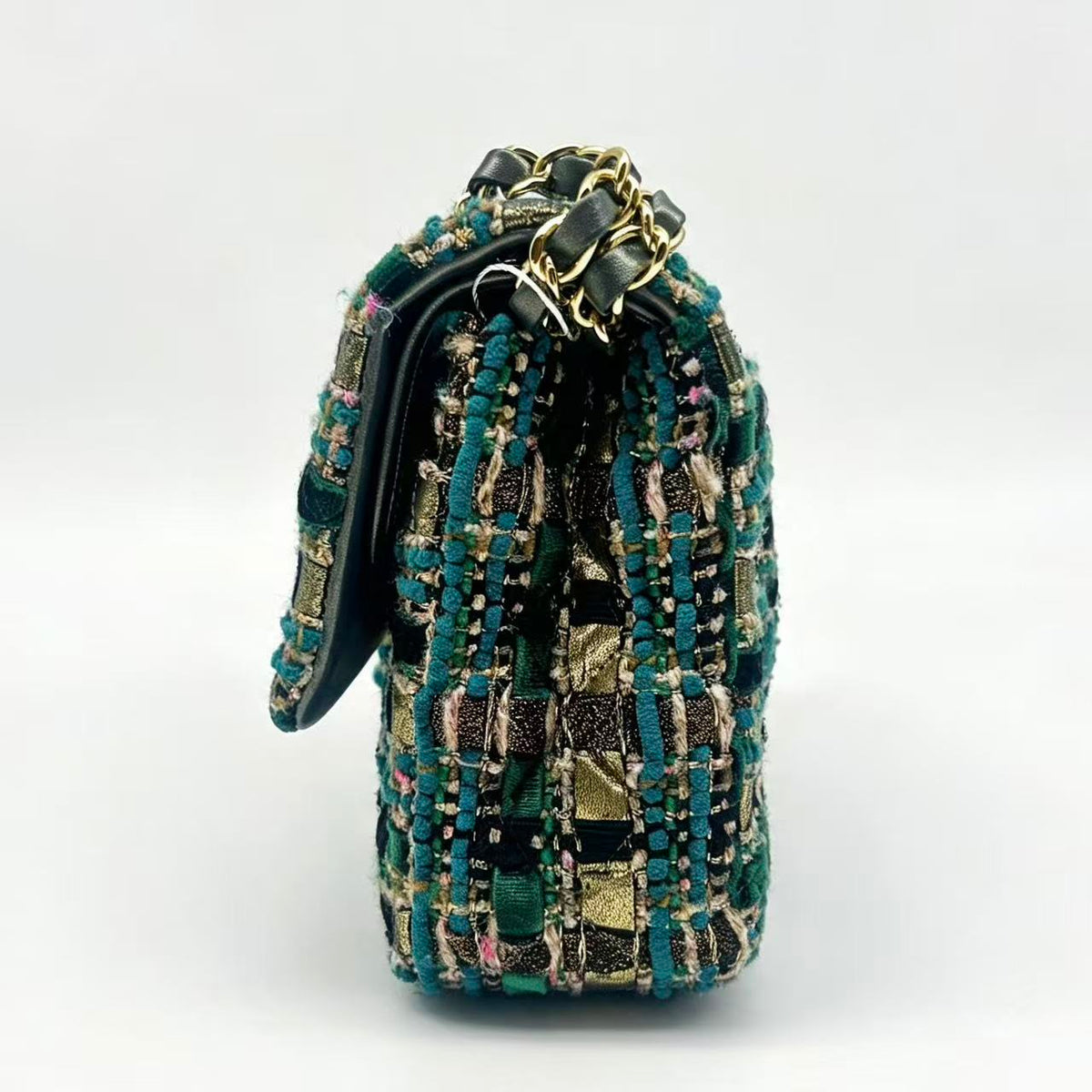 Chanel 19A Ancient Egypt Gold Green Tweed  Classic Double Flap Bag