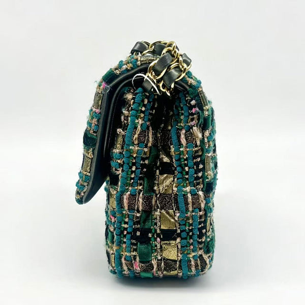 Chanel 19A Ancient Egypt Gold Green Tweed  Classic Double Flap Bag
