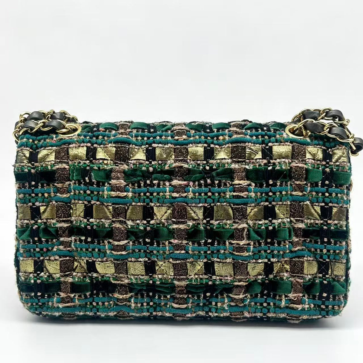 Chanel 19A Ancient Egypt Gold Green Tweed  Classic Double Flap Bag