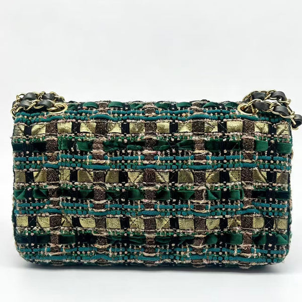 Chanel 19A Ancient Egypt Gold Green Tweed  Classic Double Flap Bag