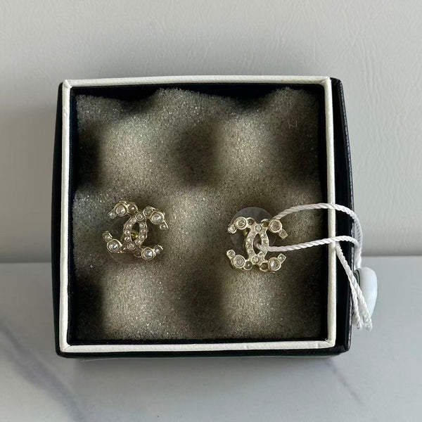 CHANEL CC Logos Rhinestone Stud Earrings