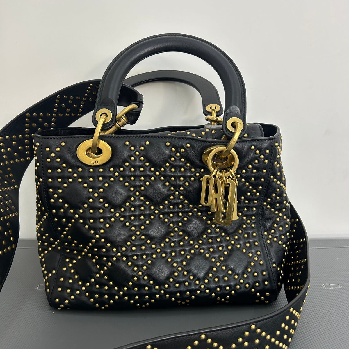 CHRISTIAN DIOR Calfskin Cannage Studded