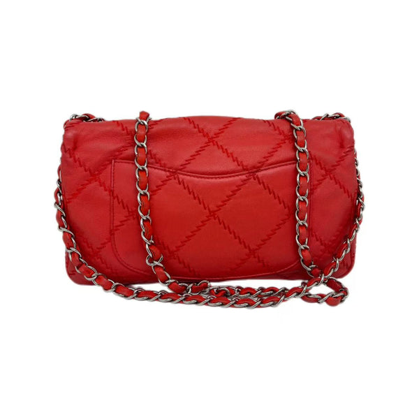 Chanel Red Quilted Lambskin Leather Flap Bag