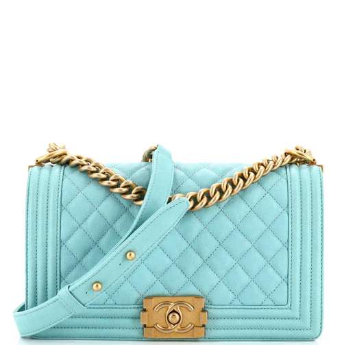 Chanel Turquoise Quilted Caviar Leather Boy