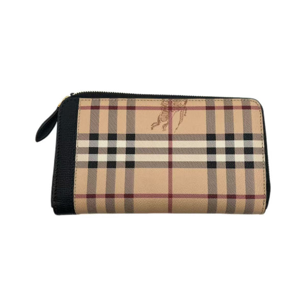 Burberry Beige/Brown Check Canvas and Leather Zip Around Wallet