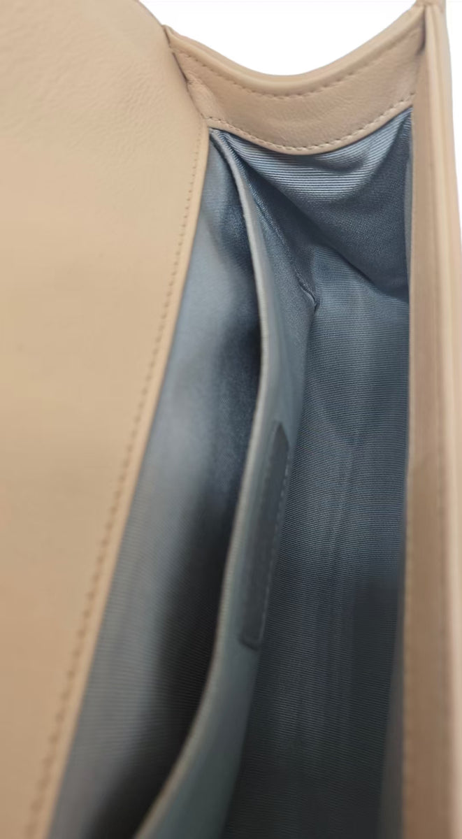 Chanel Beige Leather Stitch Boy Bag