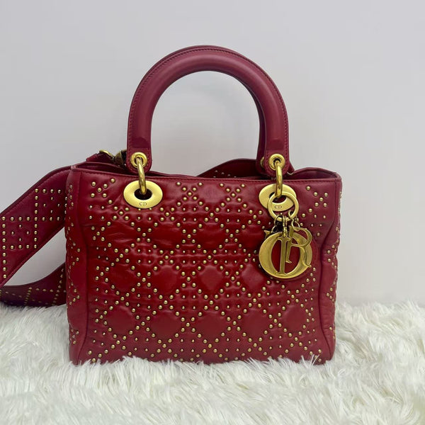 Dior Medium Lambskin Cannage Studded Lady Dior