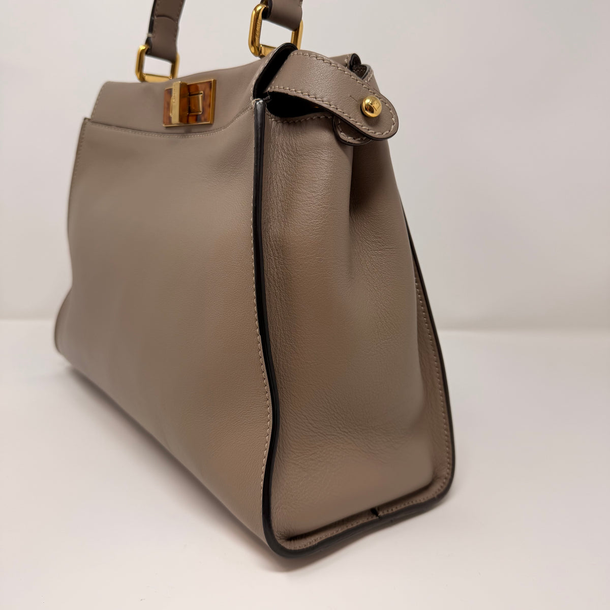 FENDI Vitello Seta Plexiglass Tortoise Medium Peekaboo Iconic Satchel Tortora