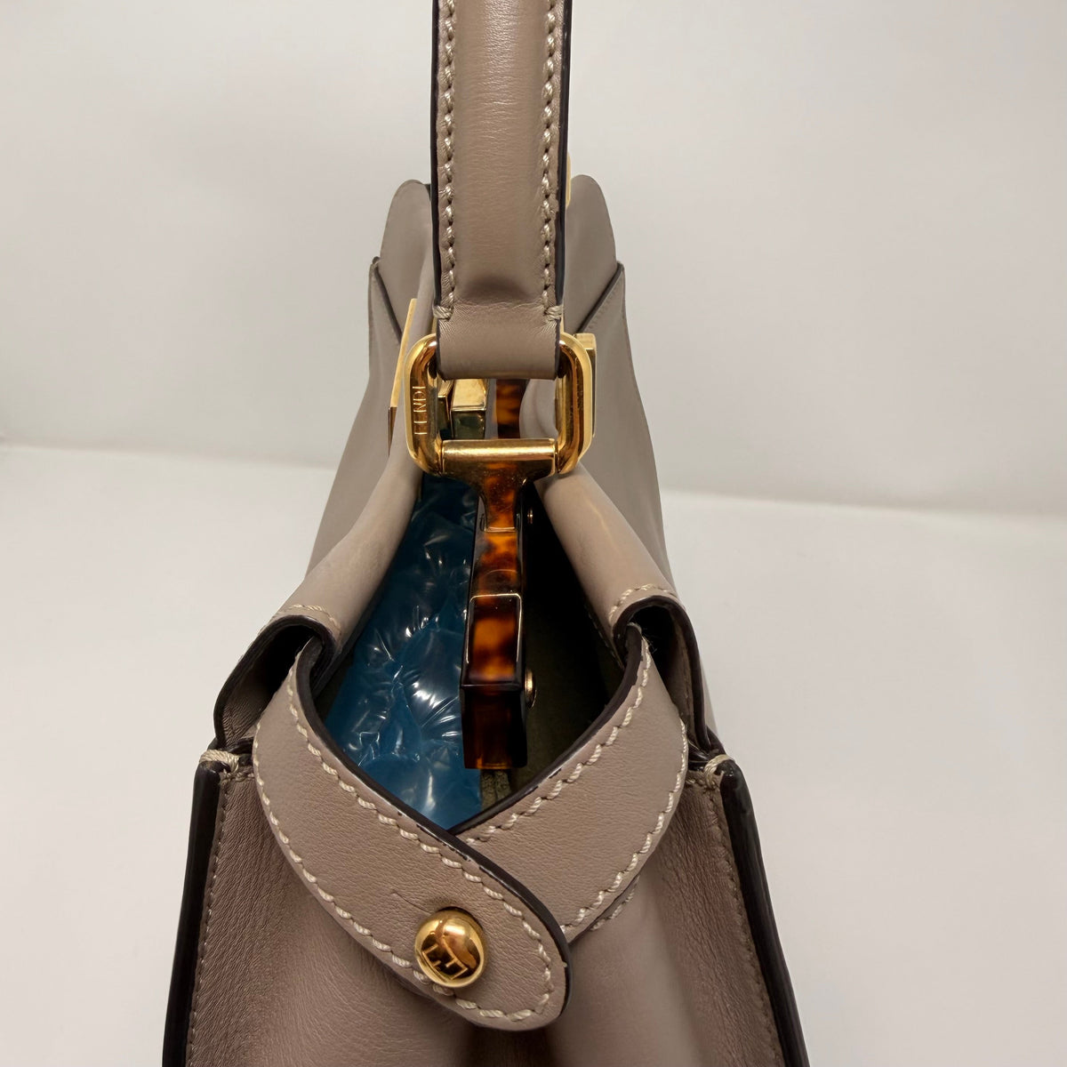 FENDI Vitello Seta Plexiglass Tortoise Medium Peekaboo Iconic Satchel Tortora