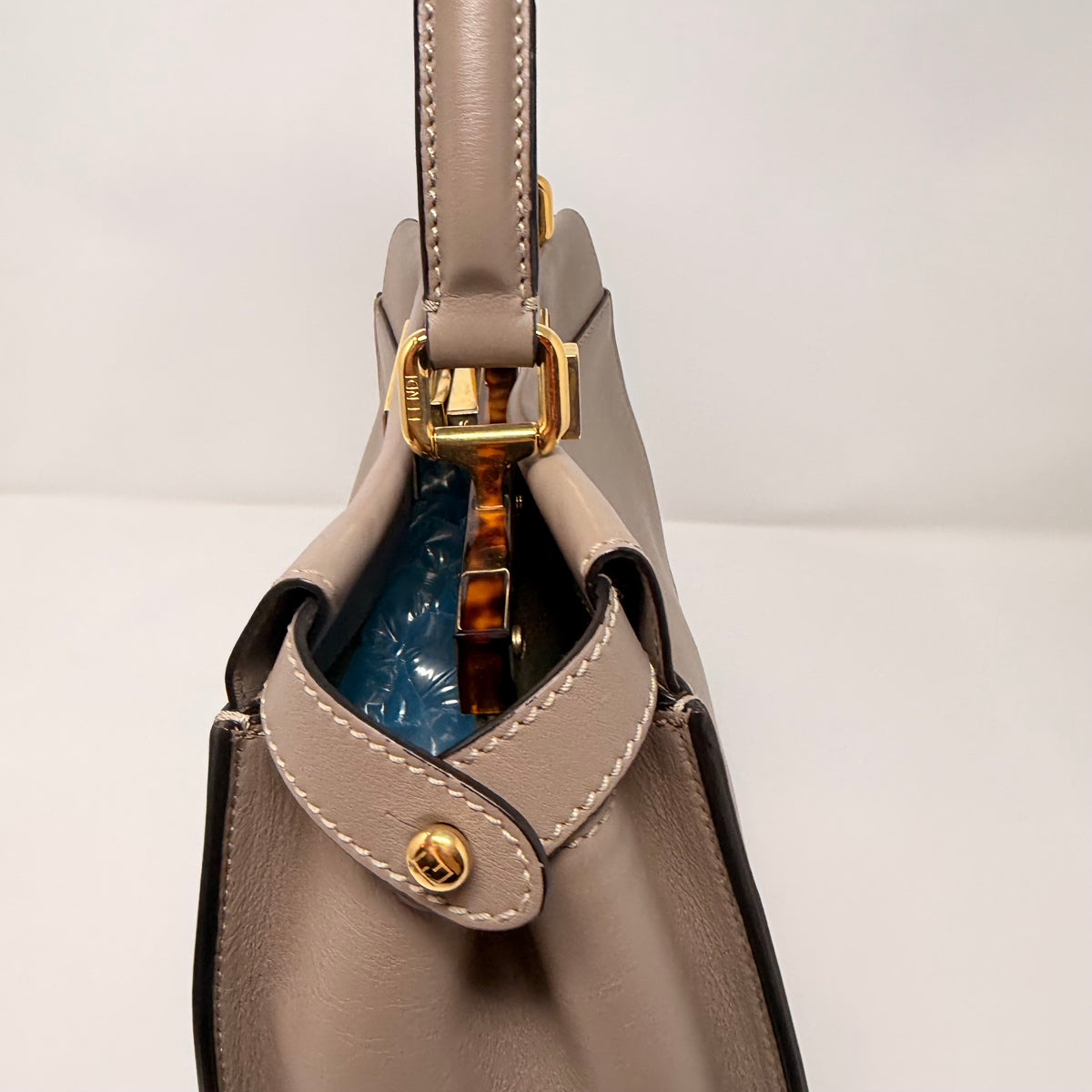 FENDI Vitello Seta Plexiglass Tortoise Medium Peekaboo Iconic Satchel Tortora