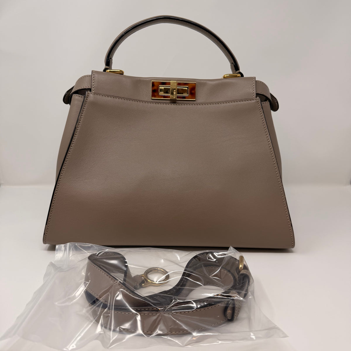 FENDI Vitello Seta Plexiglass Tortoise Medium Peekaboo Iconic Satchel Tortora