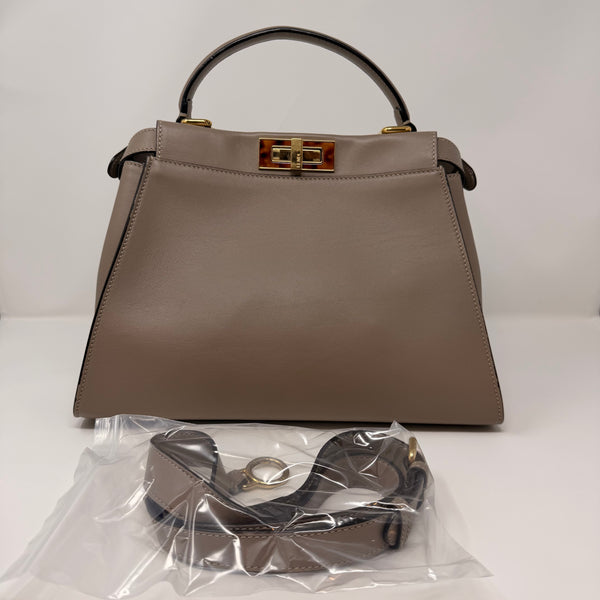 FENDI Vitello Seta Plexiglass Tortoise Medium Peekaboo Iconic Satchel Tortora