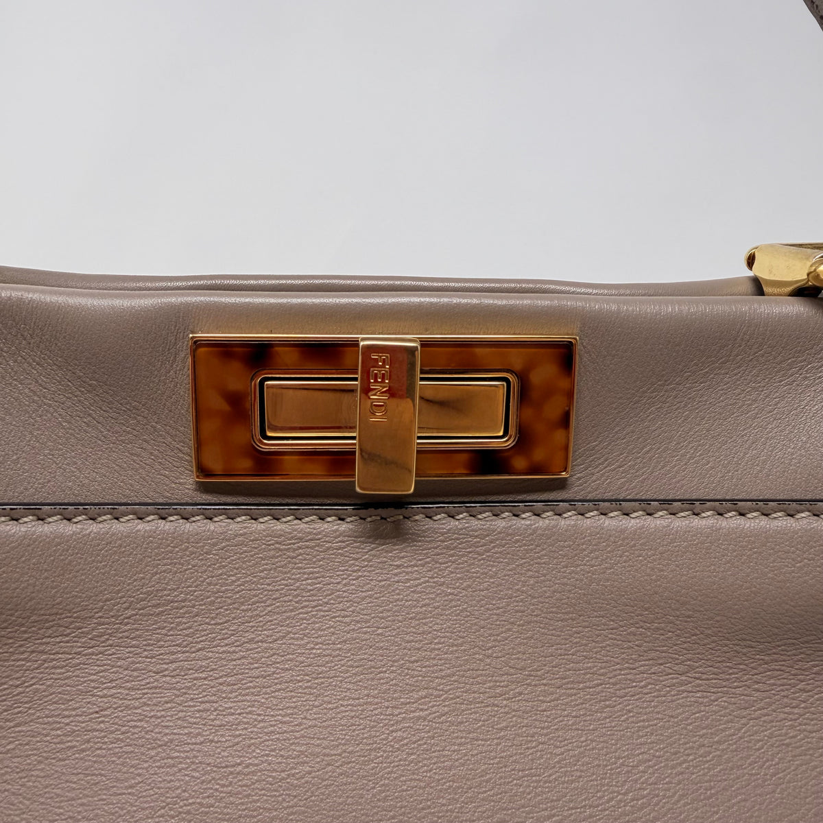 FENDI Vitello Seta Plexiglass Tortoise Medium Peekaboo Iconic Satchel Tortora