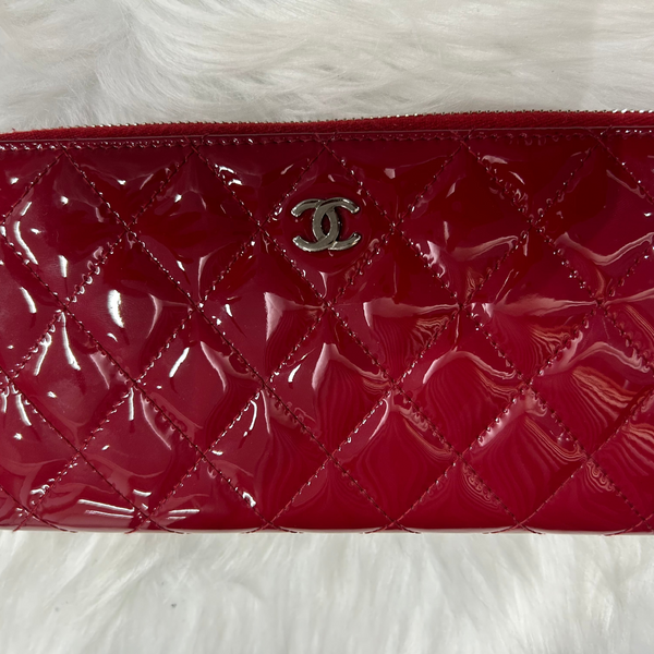 CHANEL Patent Long Wallet Burgandy