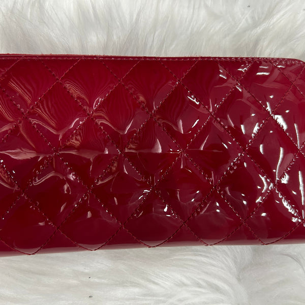 CHANEL Patent Long Wallet Burgandy