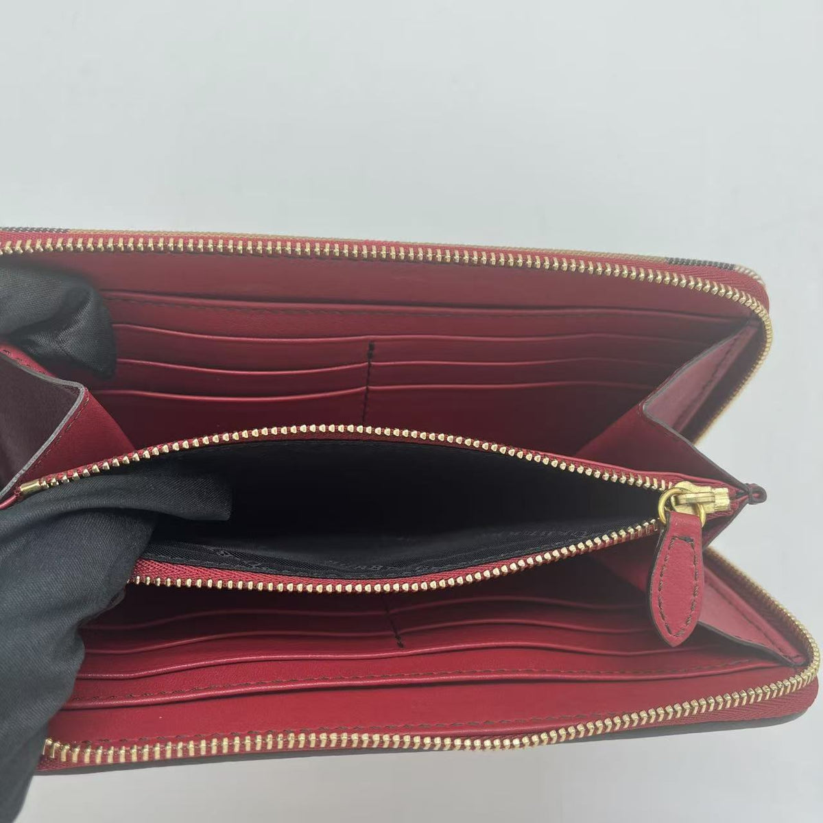 BURBERRY Red Leather House Check Coated Canvas Wallet