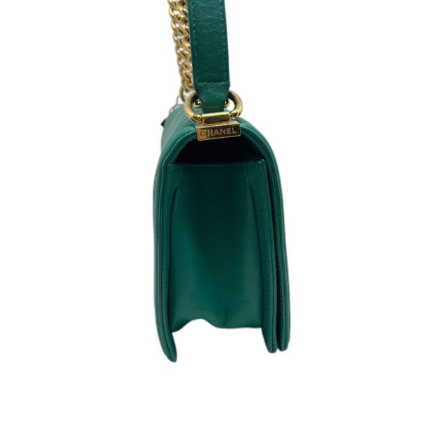 Chanel Medium Green Boy Bag Chevron Lambskin Gold Hardware