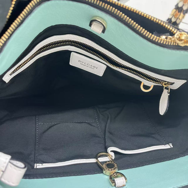 Bvlgari Blue/White Karung Leather Serpenti Tote