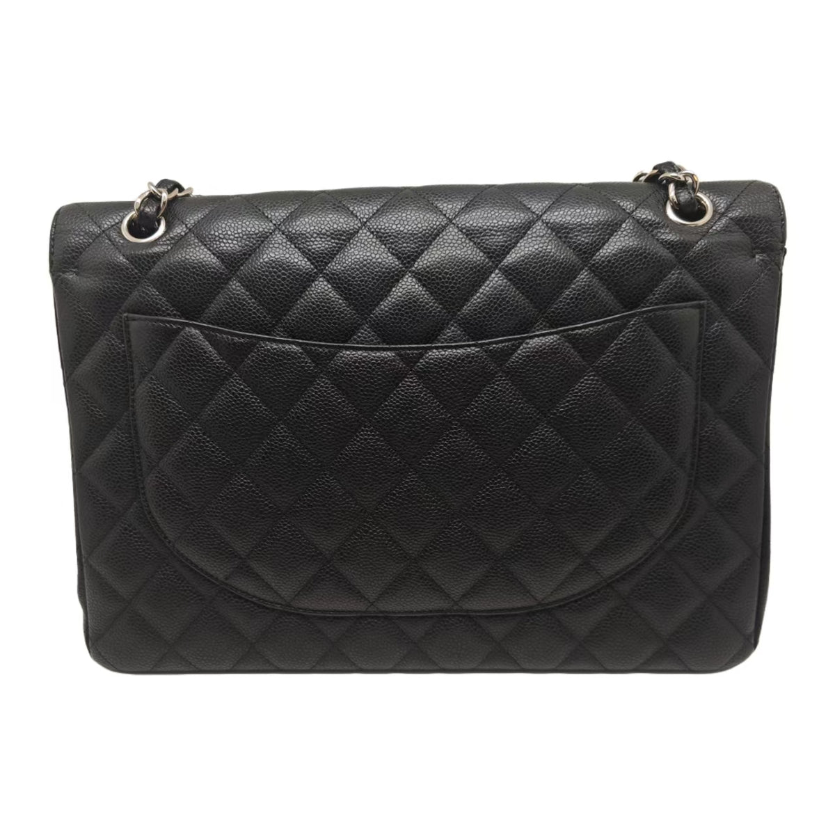 Chanel Maxi Classic Double Flap Bag Black Caviar Silver Hardware