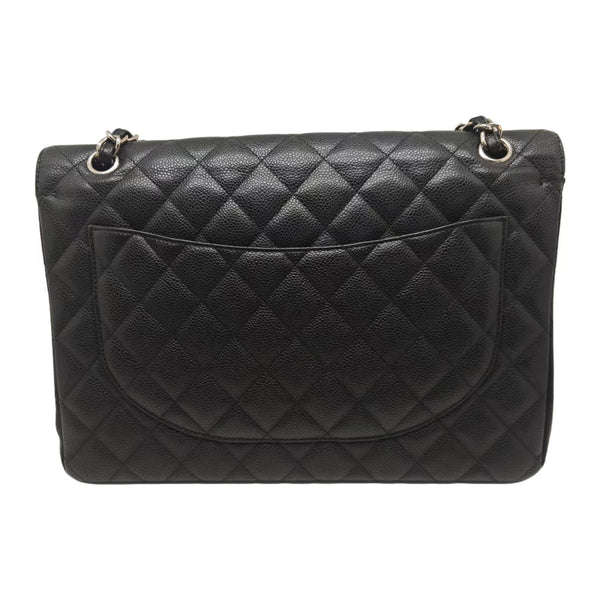Chanel Maxi Classic Double Flap Bag Black Caviar Silver Hardware