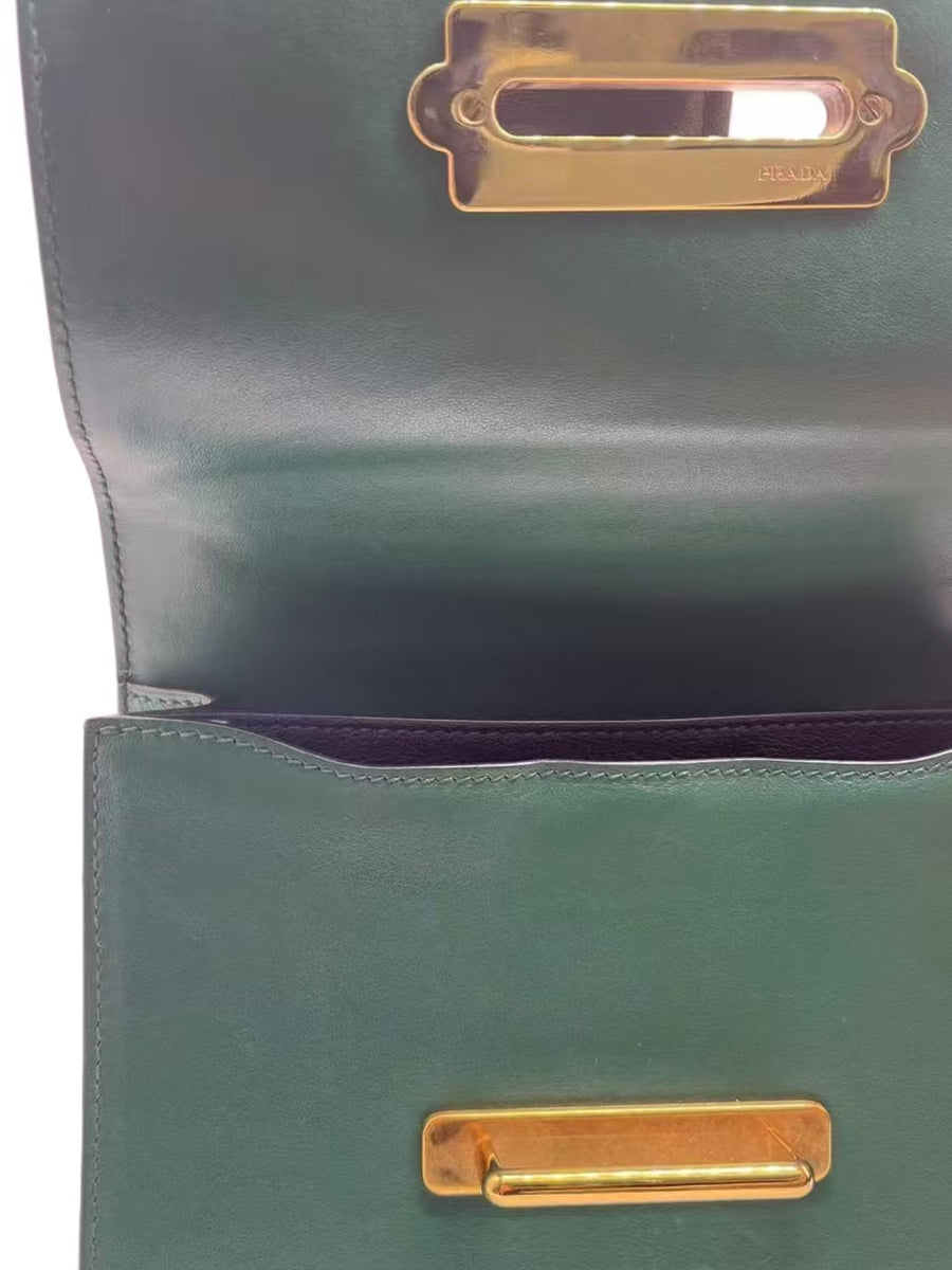 Prada Green/Black Saffiano Leather Cahier Shoulder Bag