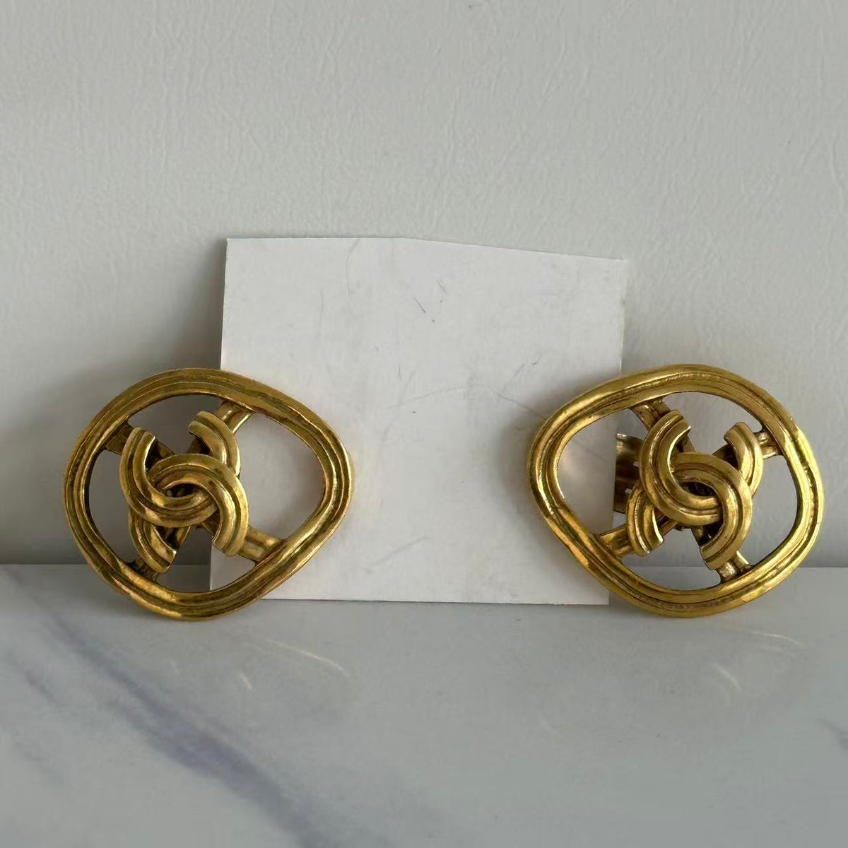 CHANEL Gold Plated CC Logos Vintage Clip Earrings