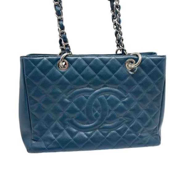 Chanel Dark Blue Quilted Caviar Leather Grand Shopping Tote Bag