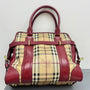 Bubeery Red Patent Leather Check Coated Canvas Tote Bag
