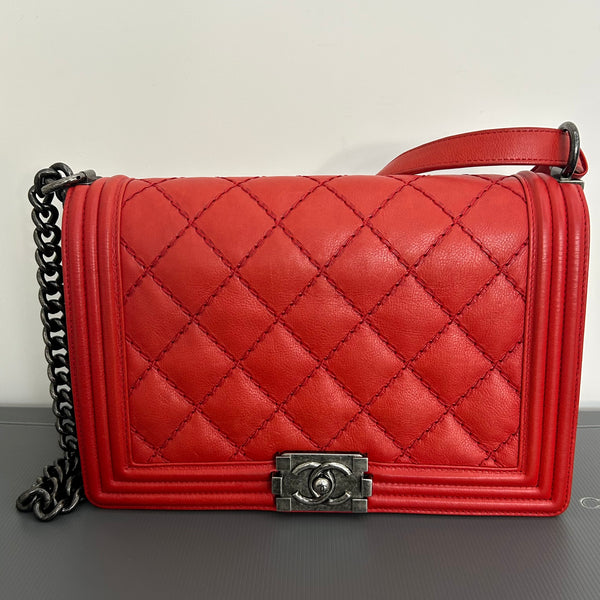 Chanel Boy Bag Red Quilted Leather