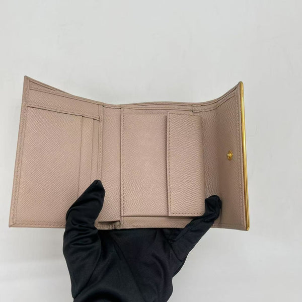 Prada Beige Saffiano Leather Compact Wallet