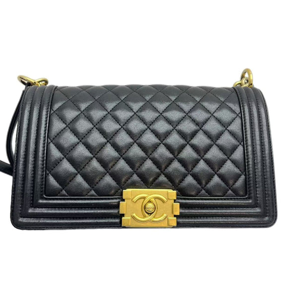 Chanel Boy Handbag Grained Calfskin&Gold-Tone Metal Black