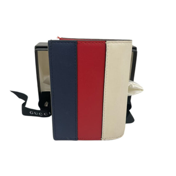 Gucci Red/White/Blue Leather Queen Margaret Bee Card Case Wallet