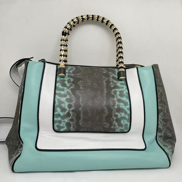 Bvlgari Blue/White Karung Leather Serpenti Tote