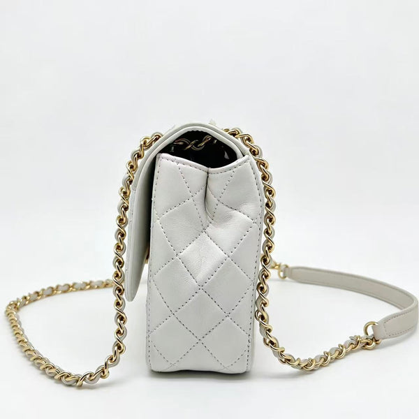 Chanel beige and  quilted leather shoulder flap bag