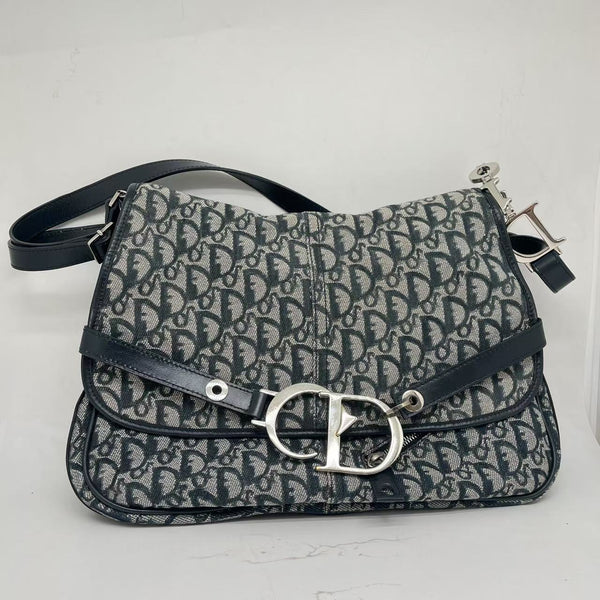 CHRISTIAN DIOR Monogram Flap Messenger Navy Blue