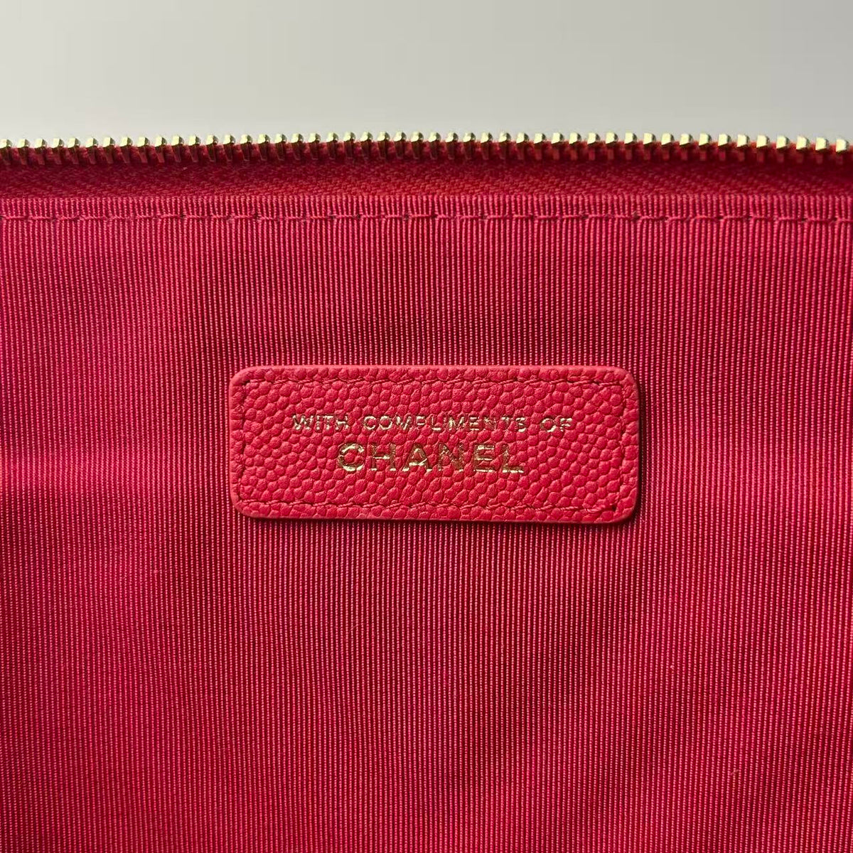 CHANEL Caviar Chevron Quilted Large Cosmetic Case Red