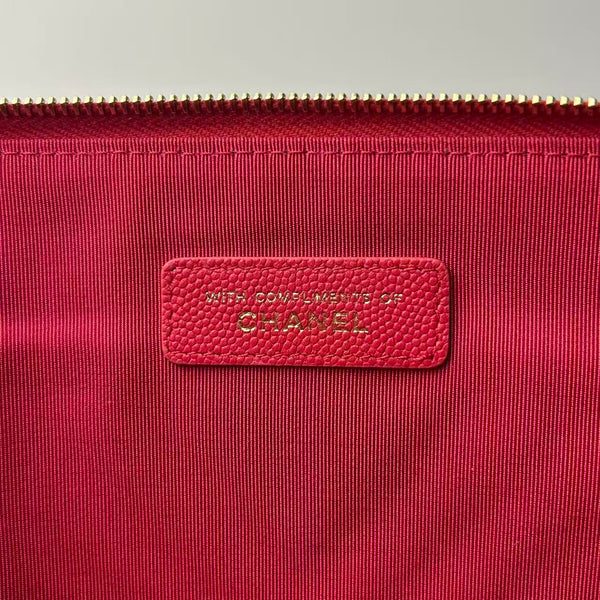 CHANEL Caviar Chevron Quilted Large Cosmetic Case Red