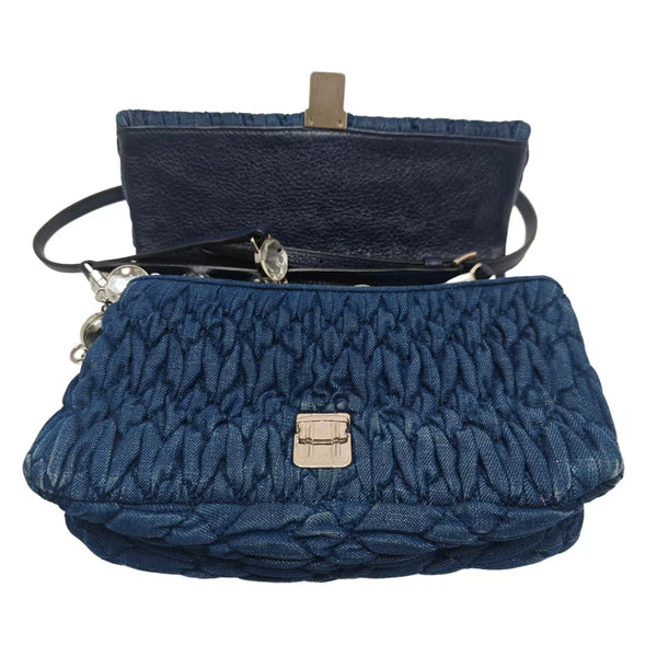 Miu Miu Blue Denim Matelasse Shoulder Bag