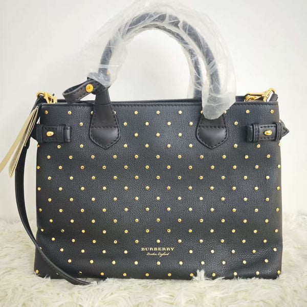 Burberry Medium Banner Studded Leather Satchel Black