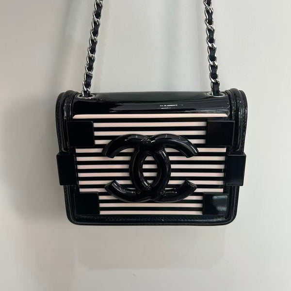 Chanel Shoulder Bag Black and White Stripes