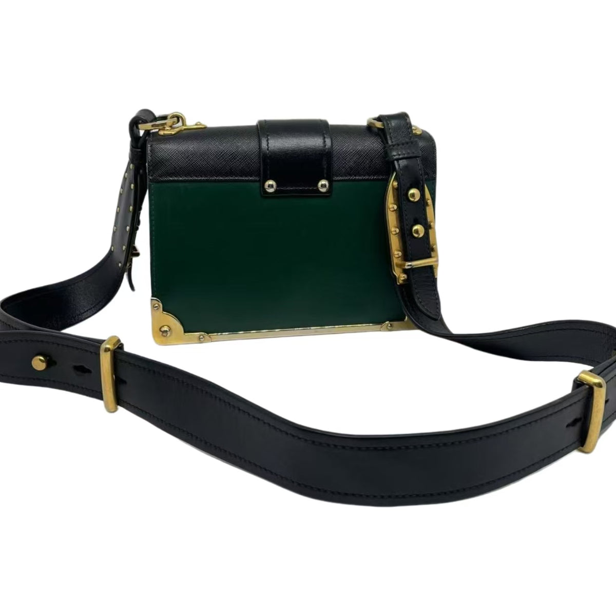 Prada Green/Black Saffiano Leather Cahier Shoulder Bag