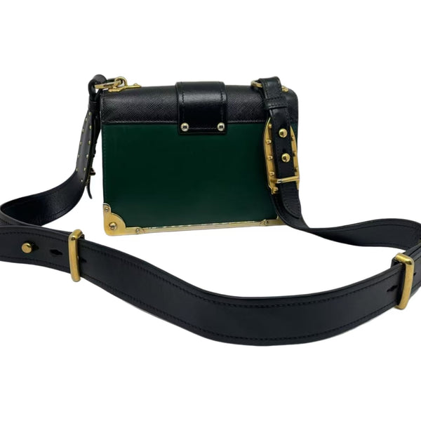 Prada Green/Black Saffiano Leather Cahier Shoulder Bag