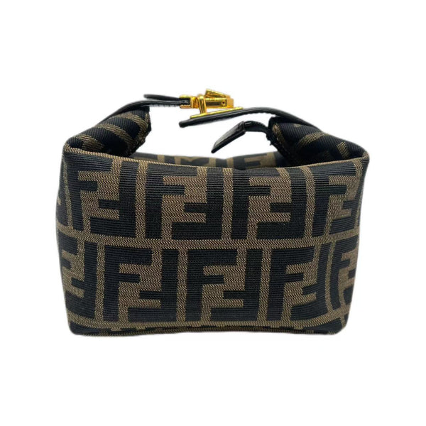 Fendi Zucca Canvas Vanity Cosmetic Pouch Brown Black