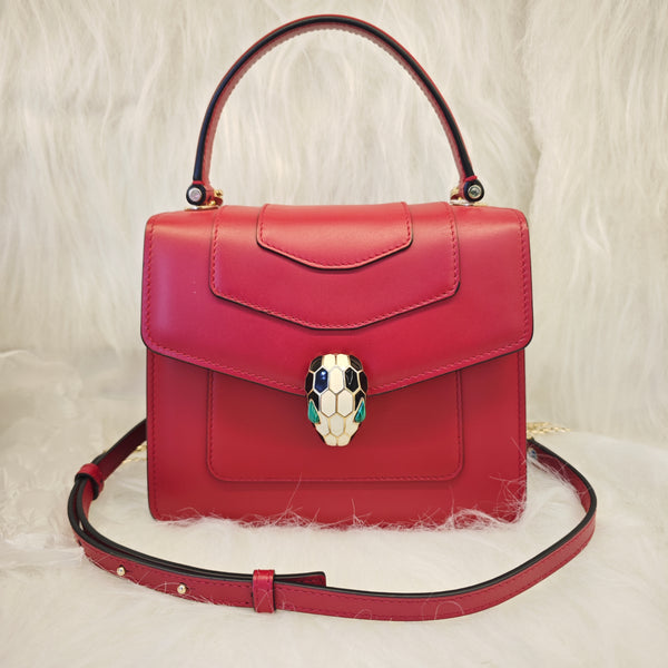 Bvlgari Red Leather Serpenti Forever Flap Top Handle Bag